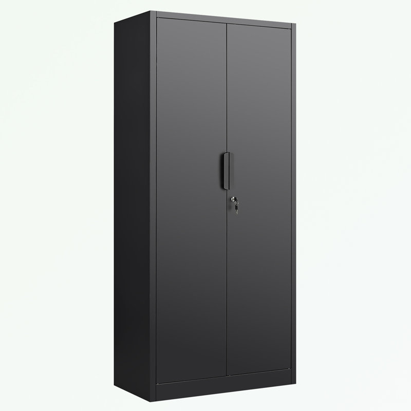 Classeur à 2 portes avec serrure et 4 tablettes réglables, Noir