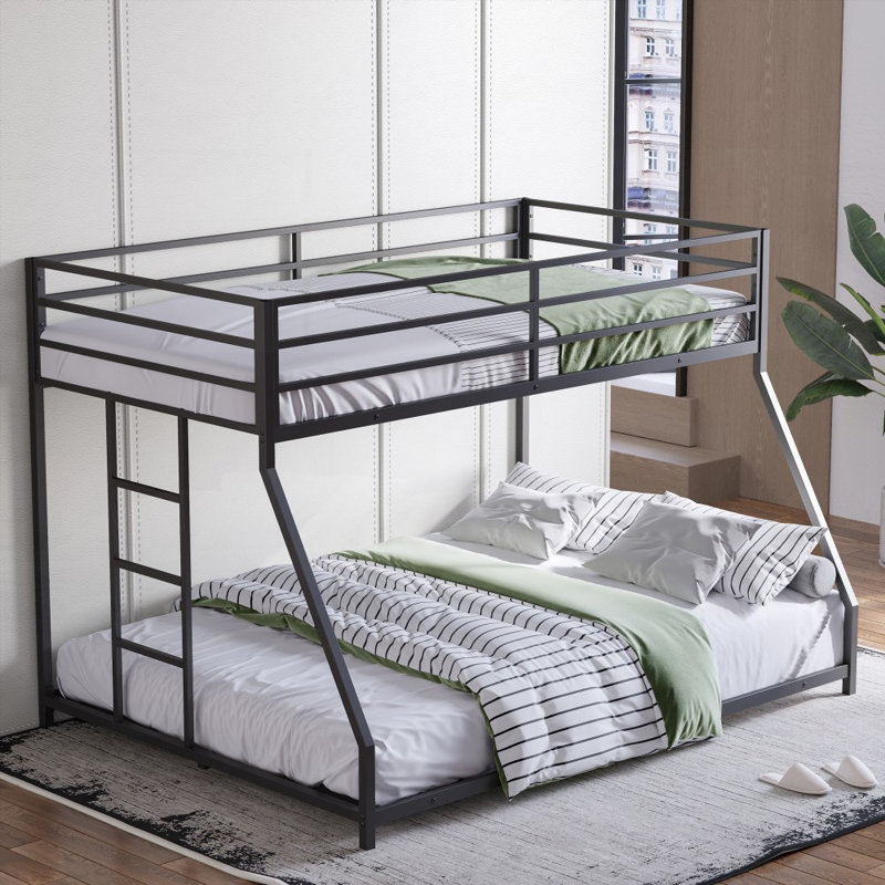 Lit superposé simple au-dessus d'un lit double en métal avec escalier amovible - aucun sommier nécessaire, très résistant pour les adolescents Adultes