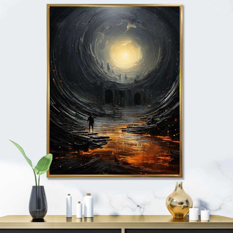 «Black Cosmic Curl Spiral» - Reproduction sur toile de spirales abstraites_106077, H 40 po x l 30 po x P 1,5 po