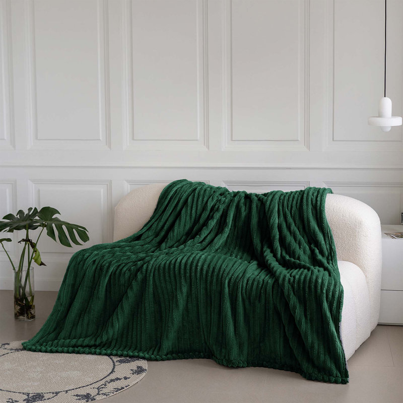 Rehana Snug Soft Chunky Ribbed Cord Plush Throw Blanket, W200 x L240cm, Emerald