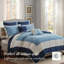 7 pièces courtepointe réversible double / grand avec taies décoratives assorties - bleu marine, bordure solide, matériau en microfibre pour l'euro et oreillers de conception traditionnelle, facile d'entretien
