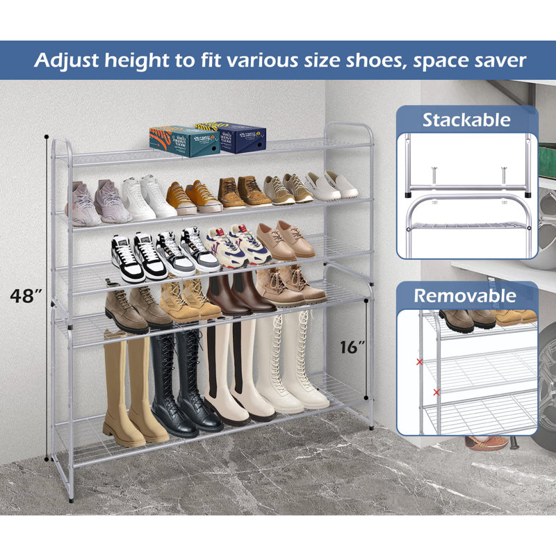 24 Pair Stackable Shoe Rack, Gray