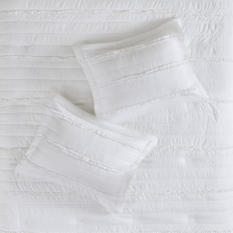 5 Piece Microfiber Ruffled Comforter Set White Cal King, California King Comforter + 4 Additional Pieces
