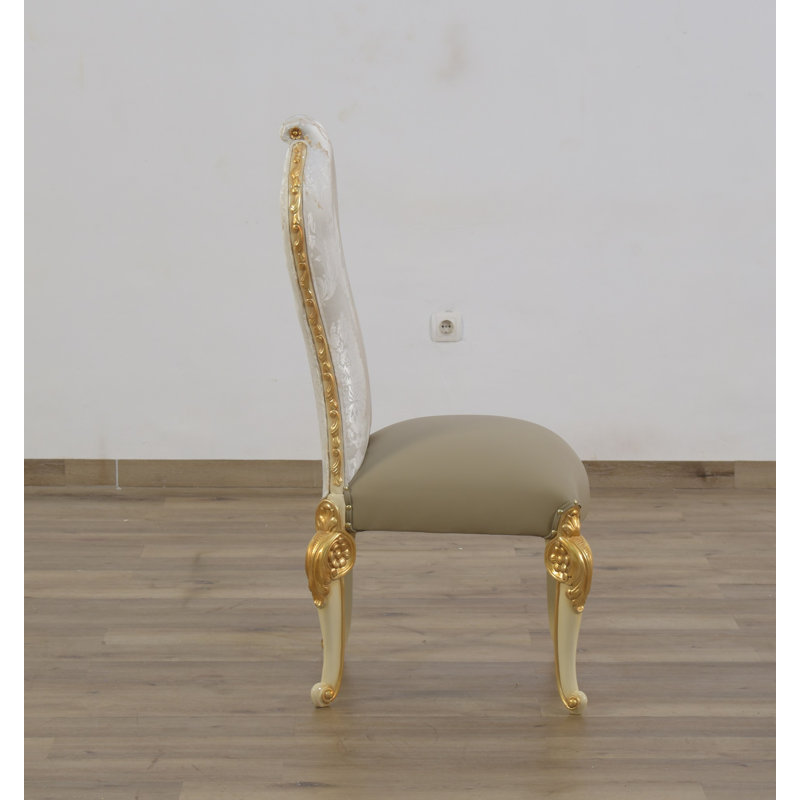 Leather Dining Chair, Beige/Dark Gold