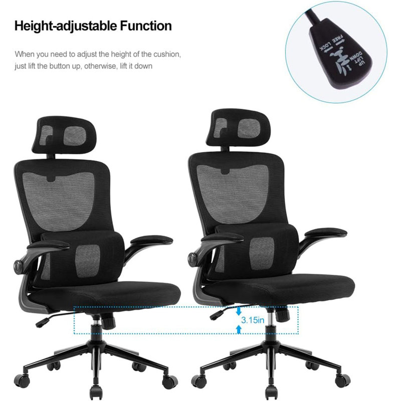 Chaise de bureau Macee, Noir, Noir