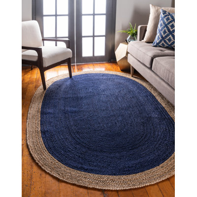 Tapis bleu marine / beige tressé à la main Vagharshage