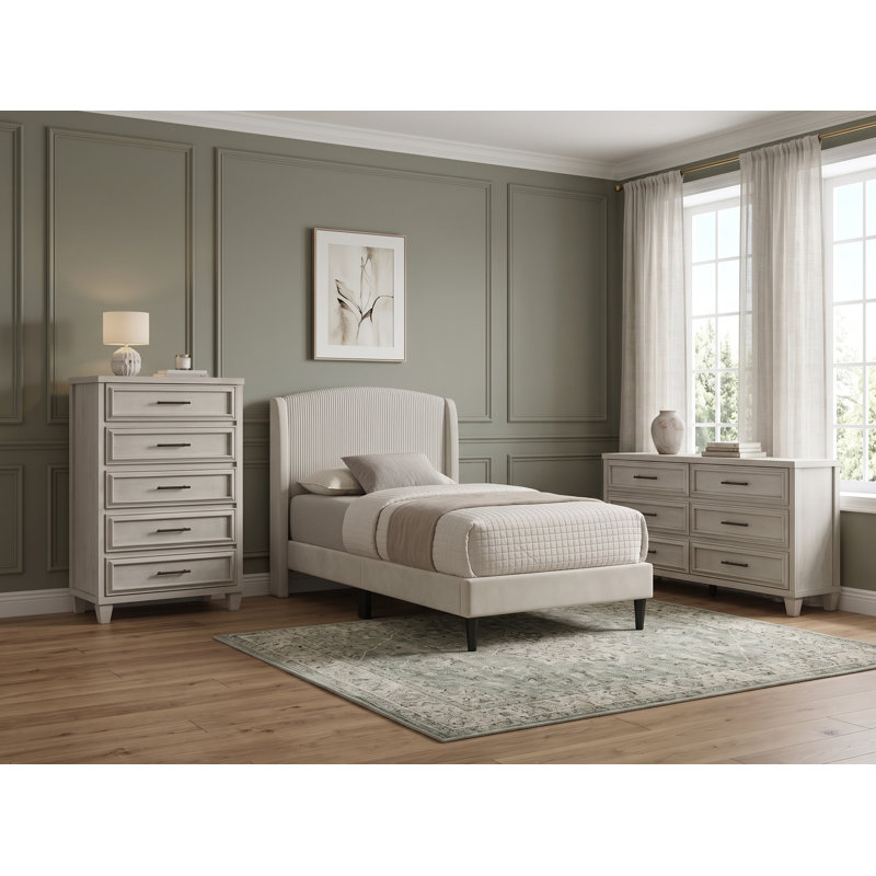 Ensemble de chambre à coucher contemporaine 3 pièces Jolande, 3 Pcs: Bed, Dresser, Chest, Twin