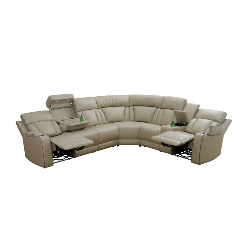 3-Piece Vegan Leather Home Theater Power Reclining Living Room Sectional Sofa Set With Wireless Chargers And LED Lights