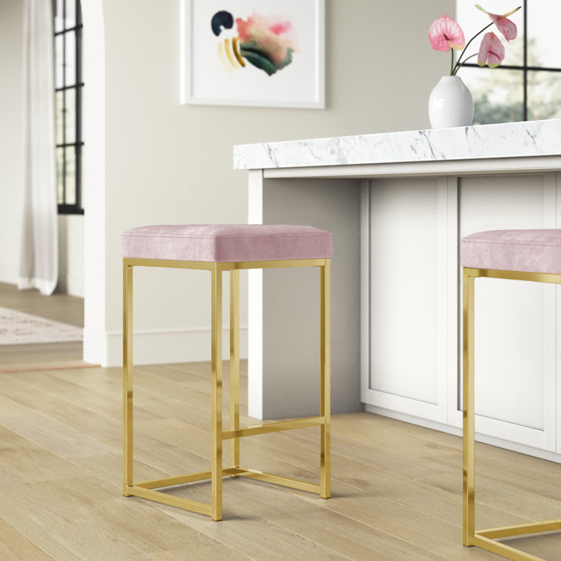 Tabouret de comptoir 26,5 po Sadler, Or, Velours rose