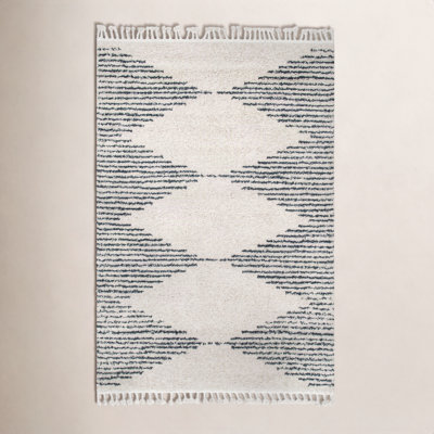 Tapis blanc cassé / gris anthracite à poils longs pour salon, chambre à coucher, salle à manger