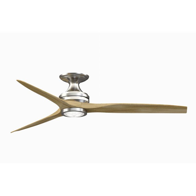 Spitfire 60 inch Flush Indoor/Outdoor Ceiling Fan with LED Light Kit - Brushed Nickel with Natural Blades, Natural