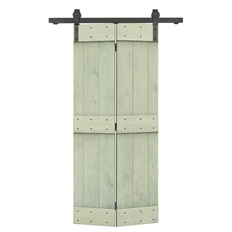 84'' Solid Wood Double Pane Painted without Installation Hardware Kit Bi-Fold Door, Sage Green, 24" x 84"