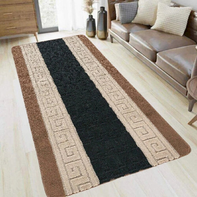 Non-Slip Black-Beige Indoor Area Rug – Washable Large & Small Door Mat, Hallway, Bedroom & Kitchen Floor Mat
