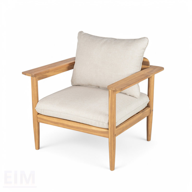 Chaise longue d'extérieur en bois d'acacia Terassi avec coussins confortables et accoudoirs spacieux pour la détente