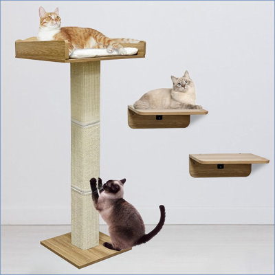 Cat Window Perch with Tall Scratching Posts and 2 Platforms, 40" Sisal Climbing Tree Hammmock with Suction Cups, 2 Install Ways, Cats Window Bed with Removable Cushion