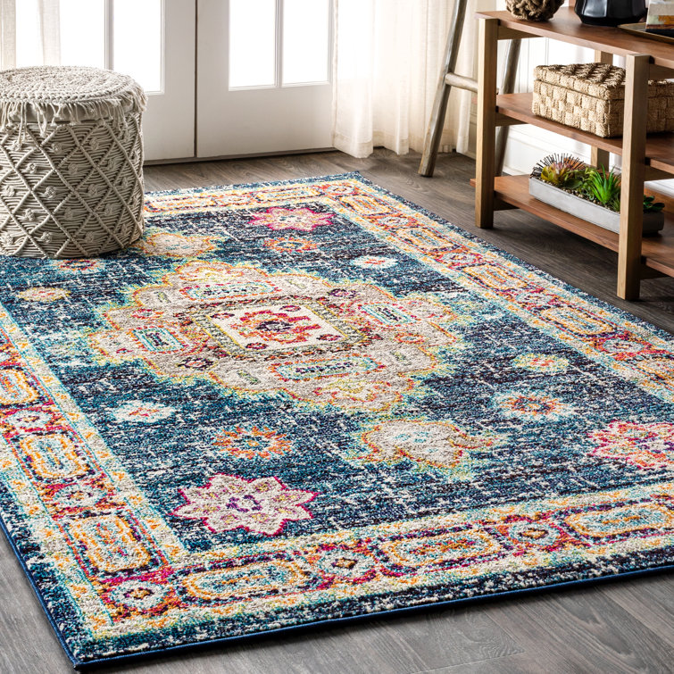 Lathan Bohemian FLAIR Boho Vintage Medallion Navy/Red Rug