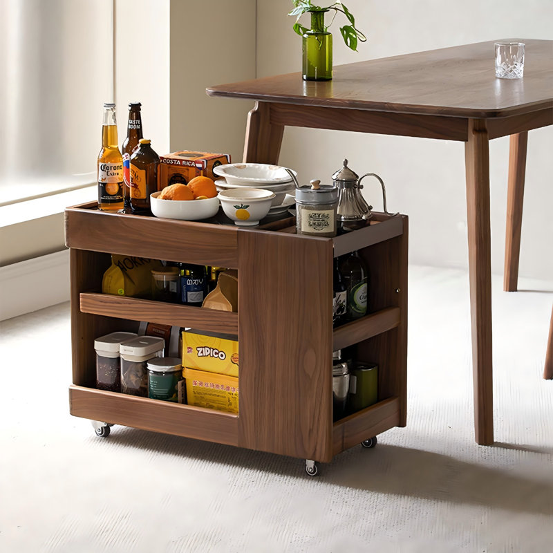 Modern Minimalist Natural Colour Black Walnut Wood Sofa Multifunctional Movable Side Table