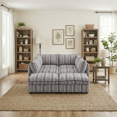 Armless Modular Sectional Sofa, 6 Seats (Includes 3 Sets Of 2 Chairs / 6 Individual Seats), Convertible Couch With Storage, Detachable Backrest, Ottoman Function