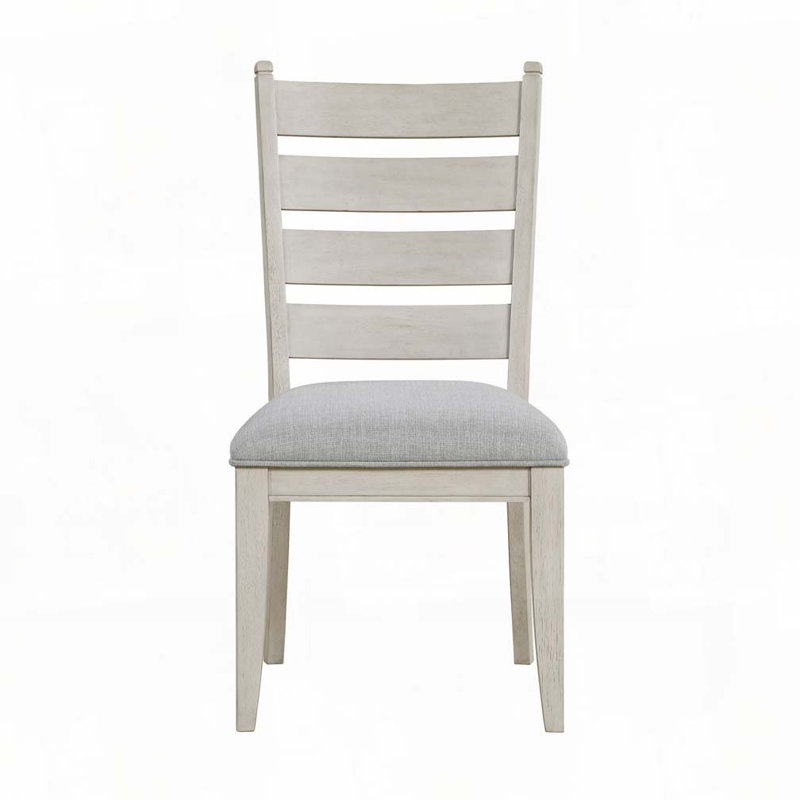 Chaise de salle à manger rembourrée Farmhouse avec pieds en bois, Blanc antique, Gris