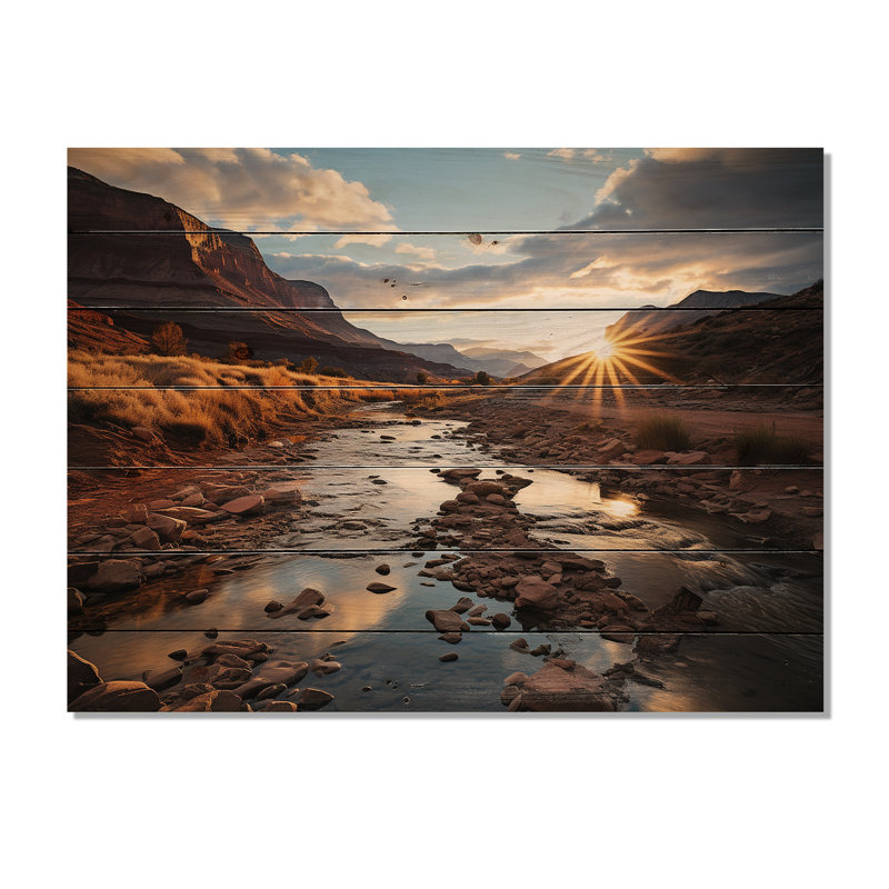 Coucher de soleil à Utah Mountain III - impression sur bois sans cadre, H 10 po x l 20 po x P 0,78 po