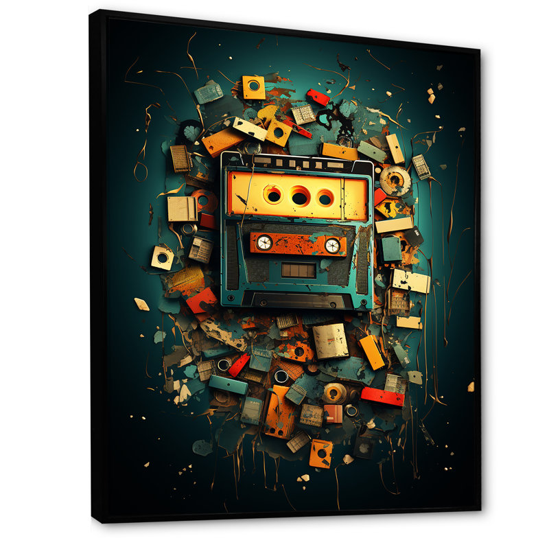 Cassette Monster Popart II - Cassette Tapes Wall Art, Cadre flottant noir, H 32 po x l 16 po x P 1 po