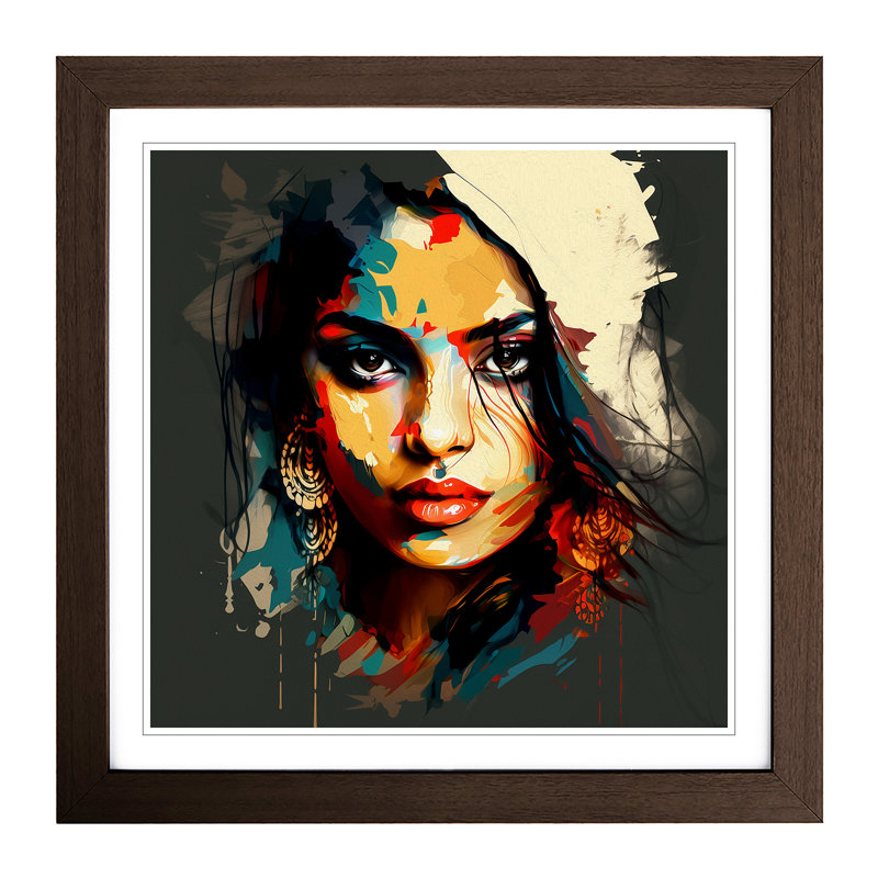Indian Woman Abstract - Single Picture Frame Print, Walnut