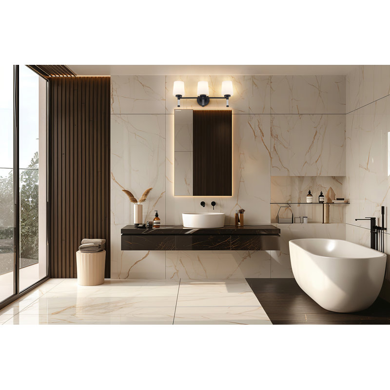 Meuble-lavabo 3 lumières Kinzie, Noir mat