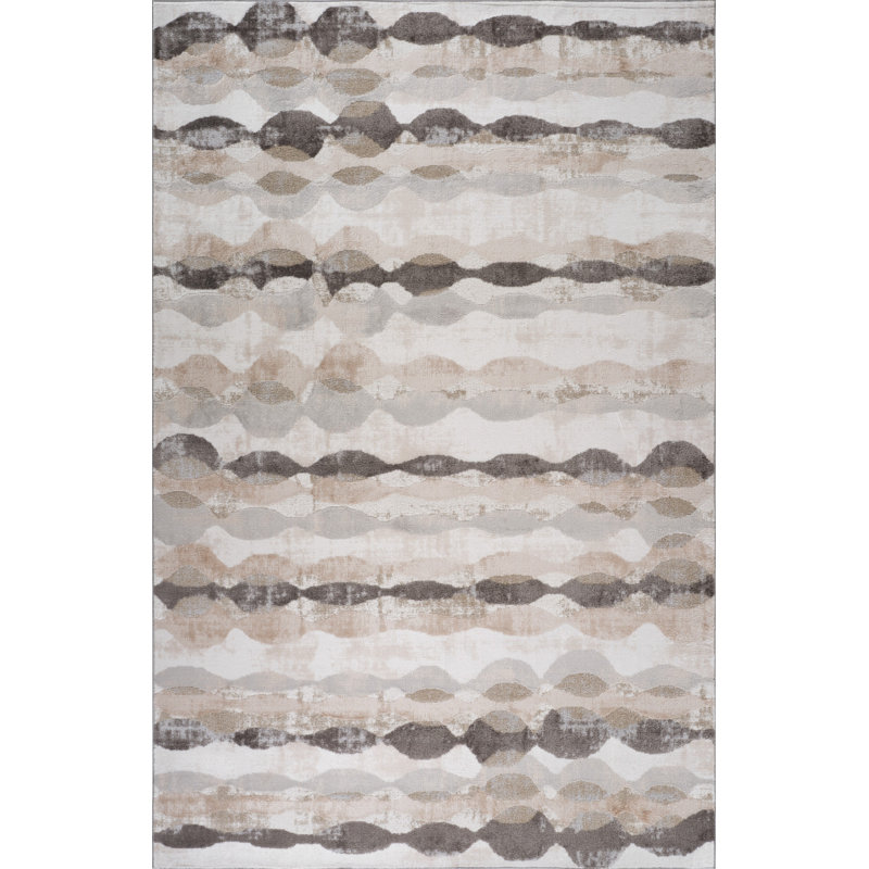 5' Beige and Brown Abstract Distressed Area Rug