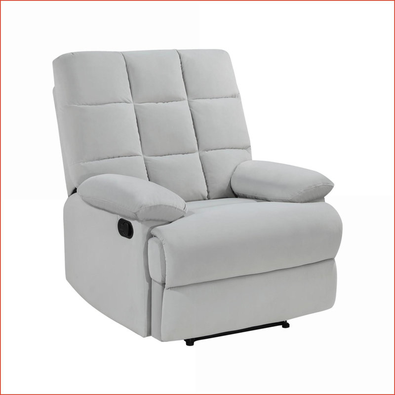 Fauteuils inclinables, fauteuil inclinable moderne en velours gris clair avec dossier capitonné Accoudoirs à plateau-coussin | Structure en bois massif | Gris clair | Velours