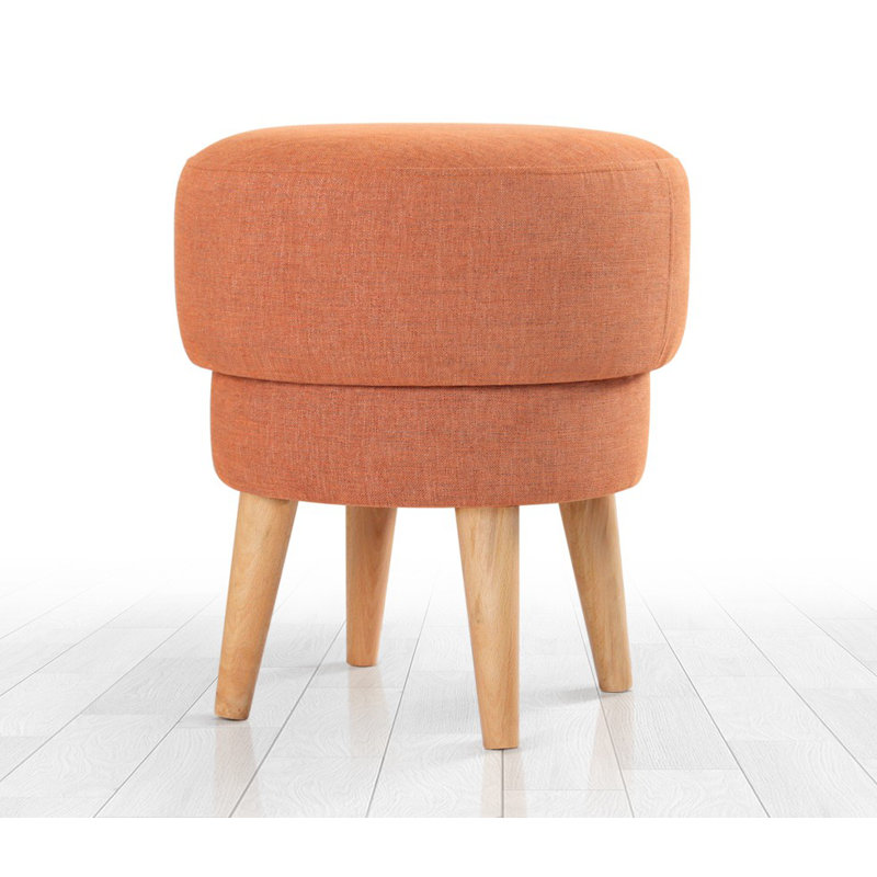 Stylish Pouffe Ottoman, 20.1 in Height x 18.5 in Diameter, Orange | 100% Linen Cover, 35 DNS Orthopedic Sponge (2.4 in Thick) | Sturdy Beechwood Legs | Perfect for Modern Living Rooms & Cozy Spaces