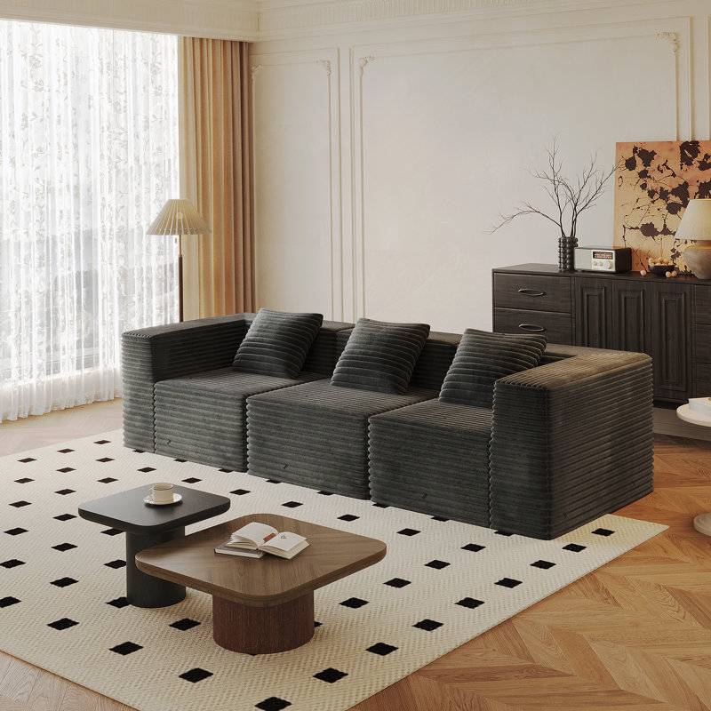 Canapé modulaire modulaire, canapé désossé avec siège profond, mousse à mémoire de forme à haute densité, canapé à compression pour le salon, aucun assemblage requis, gris (siège 3 *)