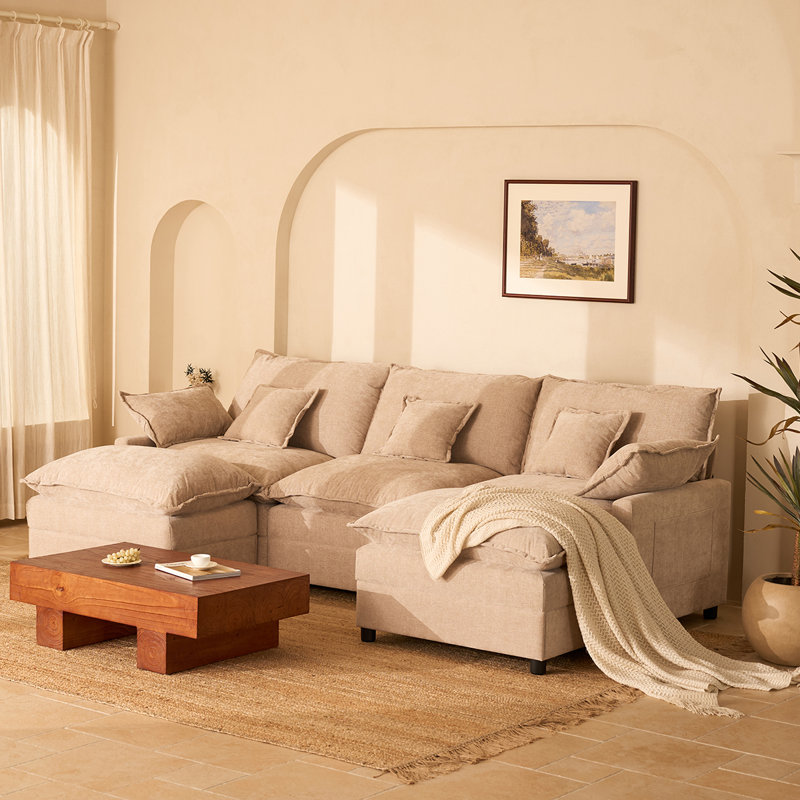 U-Shaped Modular Sectional Sofa, 274cm Cloud Deep Seat Sofa, Chenille Fabric Sofa Couch for Living Room & Lounge, Chenille