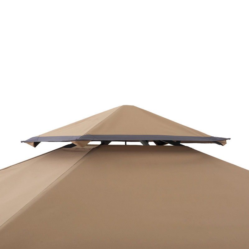 Khaki Double-Tiered Canopy Grill Gazebo with Black Steel Frame