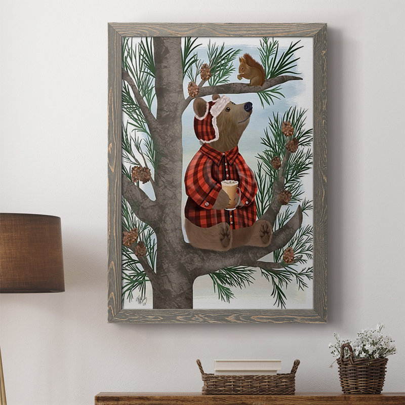 Lumberjack Bear Pine Tree Coffee Break, H 43,5 po x l 31,5 po x P 1 po, Gris
