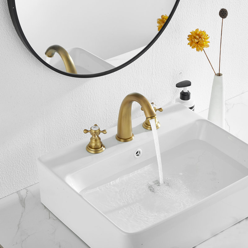 Robinet de salle de bain à large entraxe avec bonde, Laiton antique