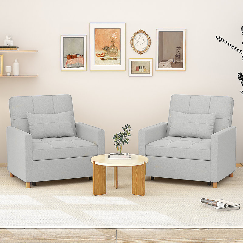 Upholstered Linen Convertible Chair, Light Grey