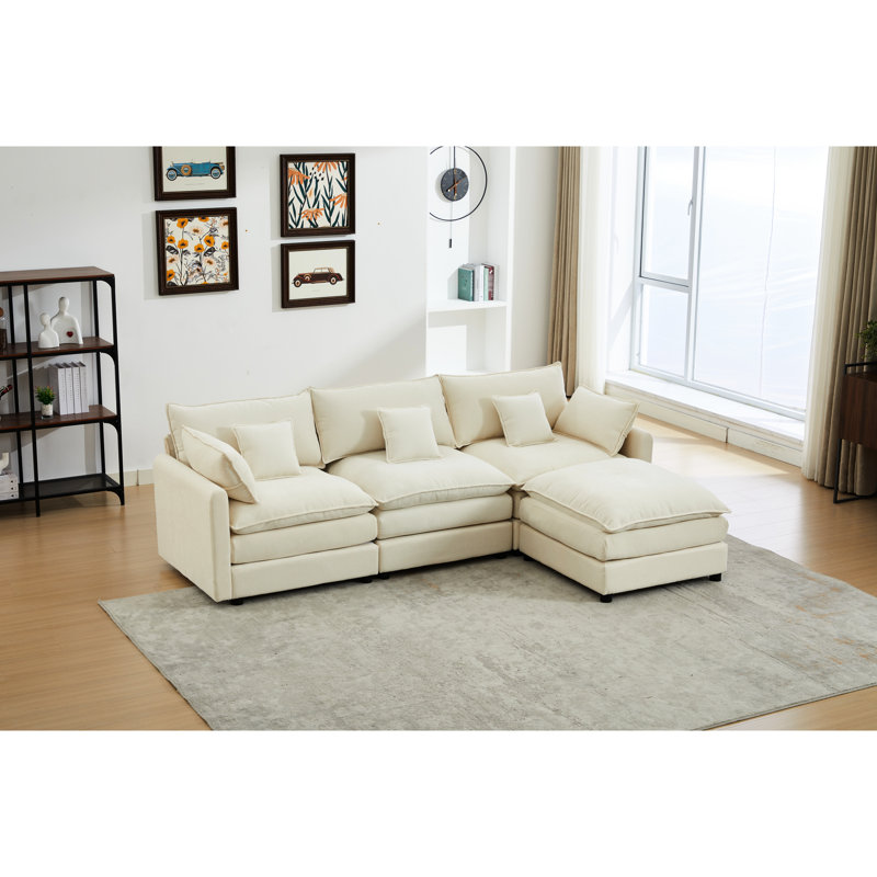 Cozy And Comfortable 3 With Removable , Modern L-Shaped Chenille For Living Room Bedroom, White, 99 In Depth, 65 Width, 32 Height, 162.4 Lb Weight Customizable Modular Sectional White Apartment