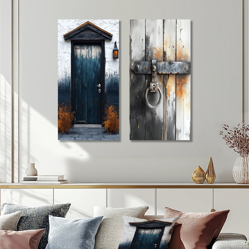 «Blue Vintage Vibes Barn Door I», ensemble d'art mural en métal 2 pièces, 32" H x 48" W
