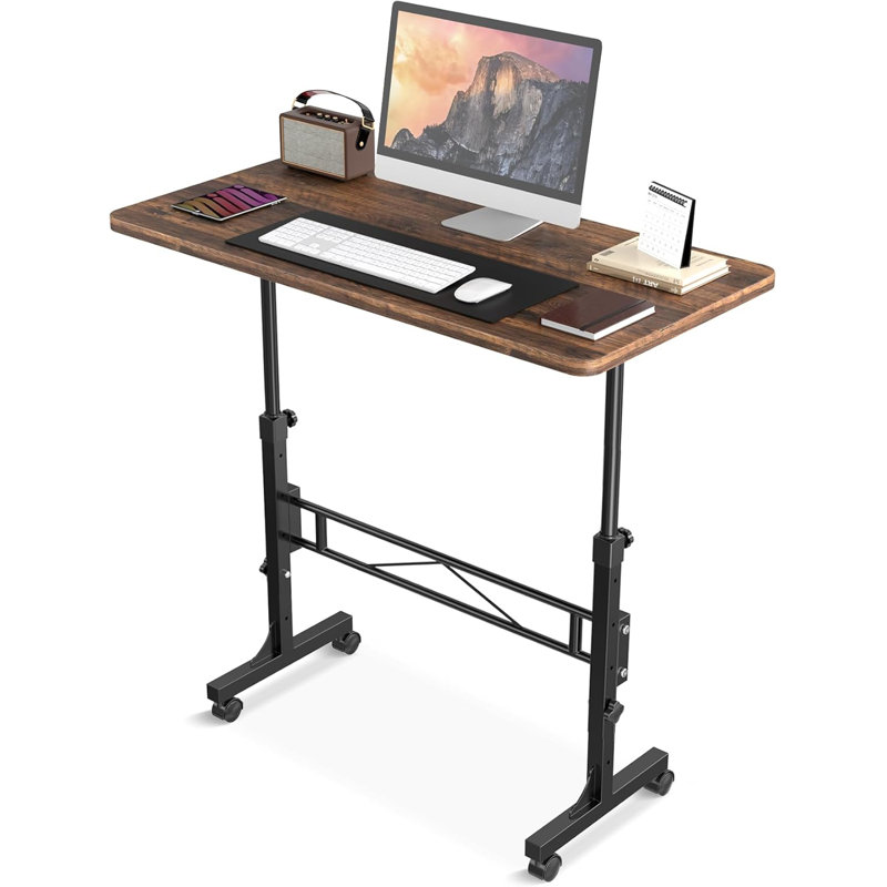 Small Standing Desk Adjustable Height, Mobile Stand Up Desk With Wheels, 32 Inch Portable Rolling Desk Small Computer Desk, Portable Laptop Desk Standing Table Rustic