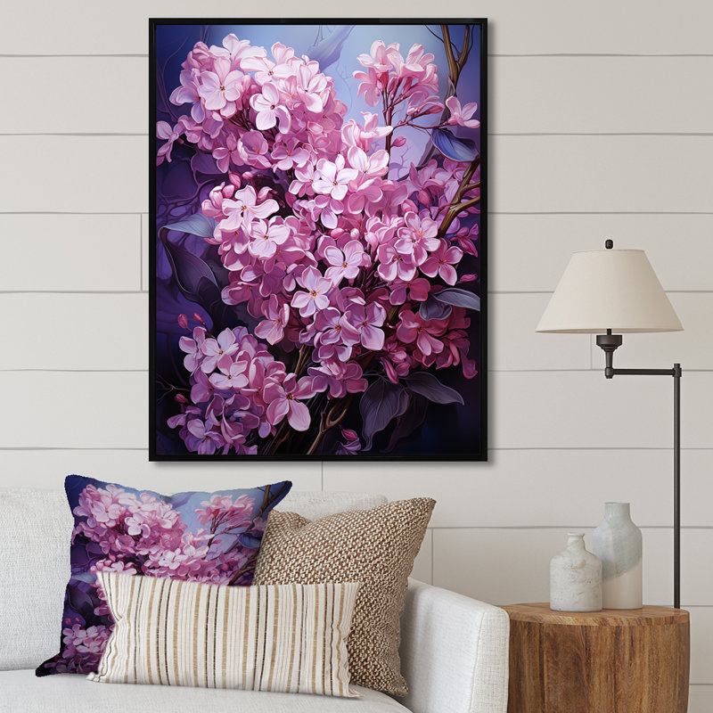 Murmures de lilas V sur toile, Cadre flottant noir, H 44 po x l 34 po