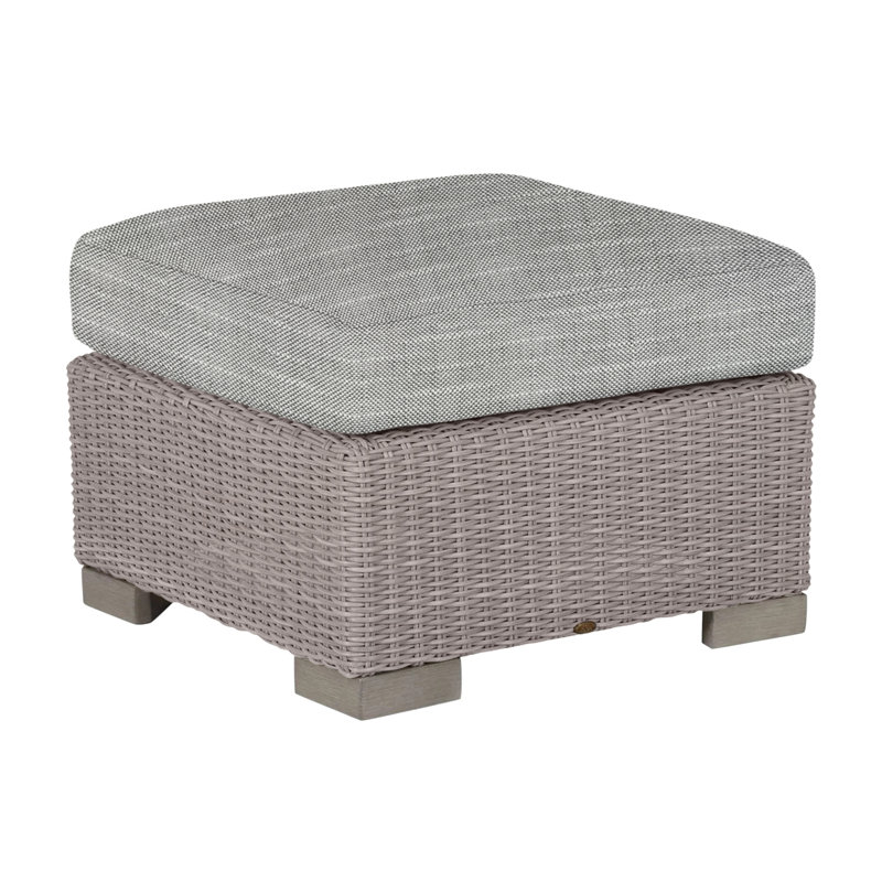 Club Outdoor Ottoman with Cushion, Oyster, Rollo Silver, No Welt