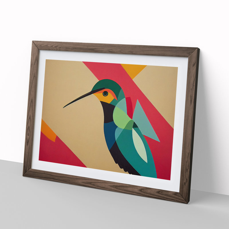 Hummingbird Abstract - Single Picture Frame Print, 46cm H x 64cm W x 2cm D, Walnut