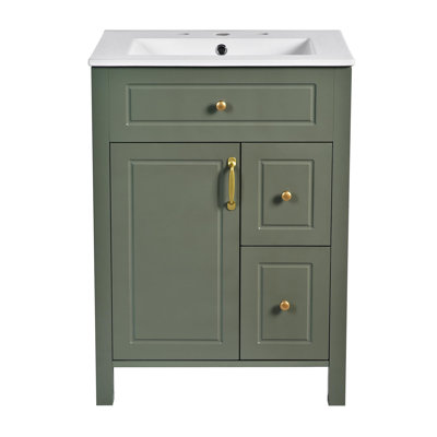 Meuble-lavabo de 24 po avec lavabo en céramique, portes à fermeture douce, 2 tiroirs et tablette à deux niveaux