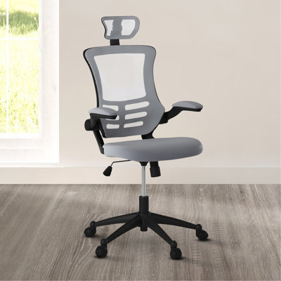 Techni Mobili Modern High-Back Mesh Executive Office Chair With Headrest And Flip-Up Arms