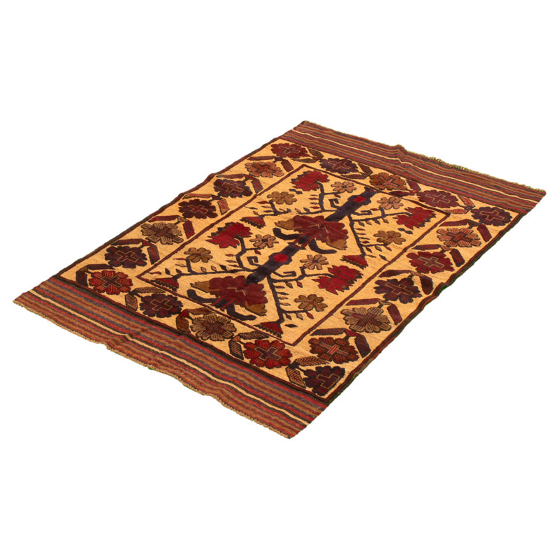 Tapis décoratif beige/brun en laine de conception unique noué à la main New Age 3 pi 11 po x 5 pi 11 po