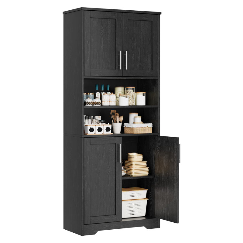Grande armoire de rangement Modern Modern - 67 po avec 4 portes, tablettes réglables, Noir