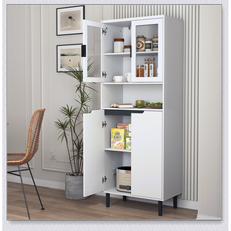 Armoire de rangement haute avec 2 portes vitrées et 2 portes, grande armoire de cuisine