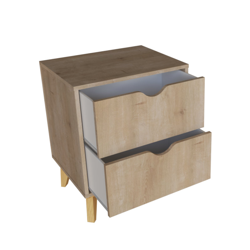 24" Two Drawer Faux Wood Nightstand, Natural Wood