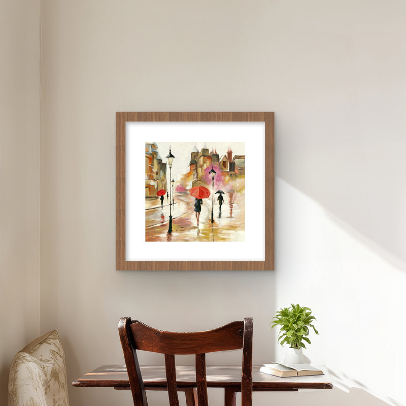 Passants sous leurs parapluies - impression de bureau romantique