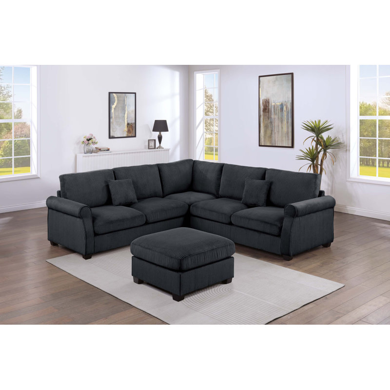 Ensemble modulaire 4 pièces Isela, Velours côtelé noir